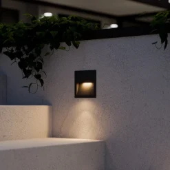Lucande LED wand inbouwlamp Loya, 11,5x11,5 cm, grijs, IP54