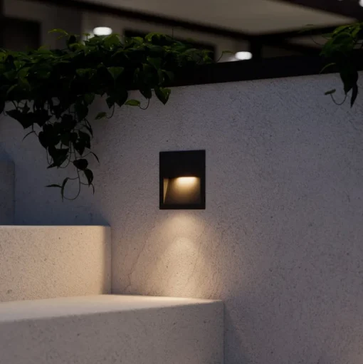 Lucande LED wand inbouwlamp Loya, 11,5x11,5 cm, grijs, IP54