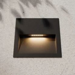 Lucande LED wand inbouwlamp Loya, 11,5x11,5 cm, grijs, IP54