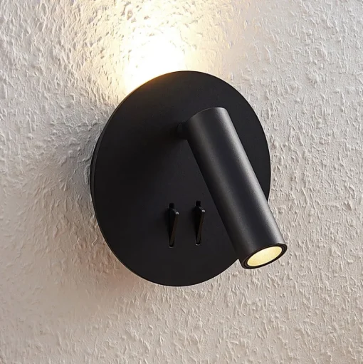 Lucande LED wandlamp Magya, zwart 2-lamps, rond
