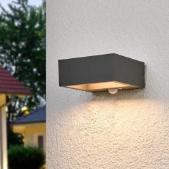 Lucande LED wandlamp op zonne-energie Mahra, antraciet, metaal, sensor