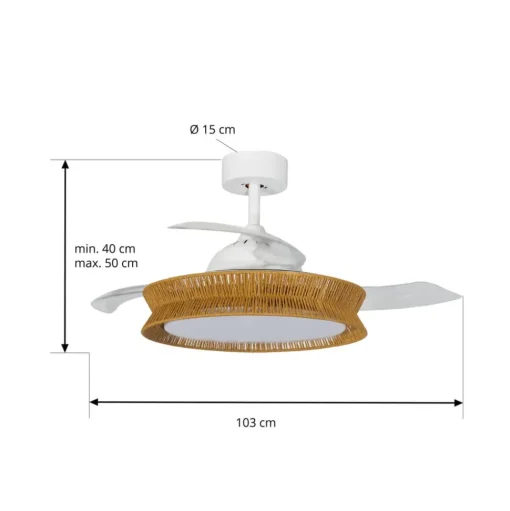 Lucande LED-ventilator Lineta, wit, kabel, Ø 103 cm, stil