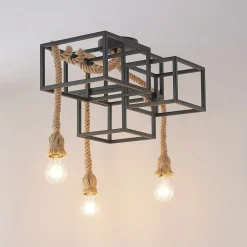 Lucande plafondlamp Andrik, 44 cm, 3-lamps, henneptouw, metaal