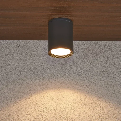 Lucande plafondspot Minna, antraciet, 14cm, IP54, E27