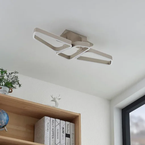 Lucande Quinn LED plafondlamp nikkel 3-lamps