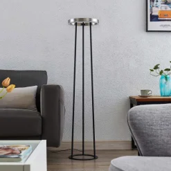 Lucande Seppe LED vloerlamp, Ø 30 cm, nikkel