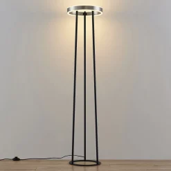 Lucande Seppe LED vloerlamp, Ø 30 cm, nikkel