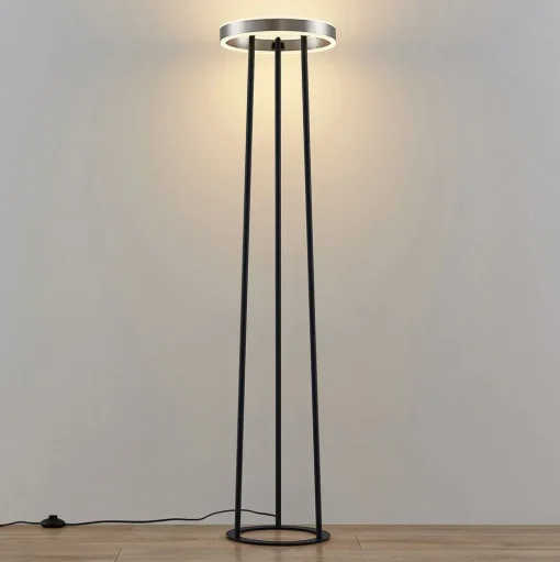 Lucande Seppe LED vloerlamp, Ø 30 cm, nikkel