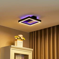 Lucande Smart LED plafondlamp Tjado, 30 cm, zwart, RGBW