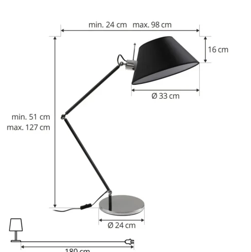 Lucande tafellamp Dansari, zwart, metaal, verstelbaar