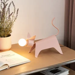 Lucande tafellamp Idalina, kat, roze, ijzer, 38 cm