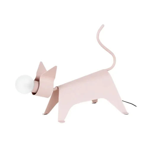 Lucande tafellamp Idalina, kat, roze, ijzer, 38 cm