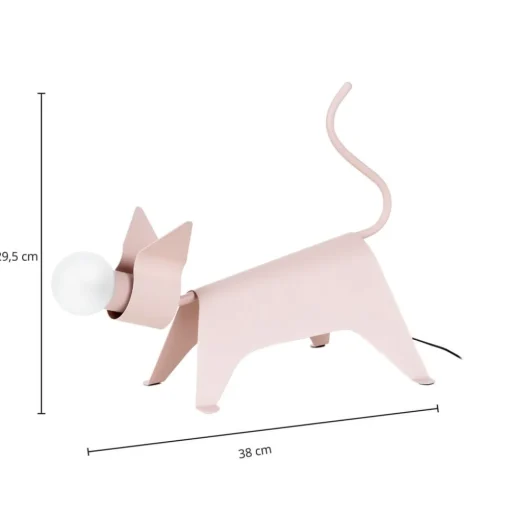 Lucande tafellamp Idalina, kat, roze, ijzer, 38 cm
