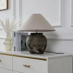 Lucande tafellamp Thalorin, hoogte 46 cm, grijs, keramiek
