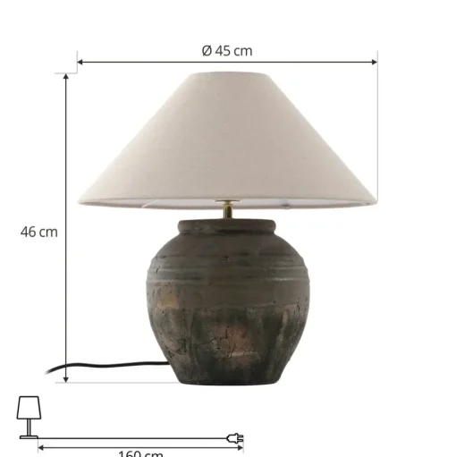 Lucande tafellamp Thalorin, hoogte 46 cm, grijs, keramiek