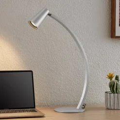 Lucande Velanoris tafellamp, geborsteld aluminium