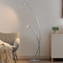 Lucande Velanoris vloerlamp, 2-lamps, geborsteld aluminium
