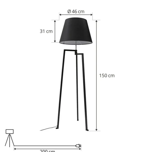 Lucande vloerlamp Amona, zwart, textiel, 150 cm, driepoot