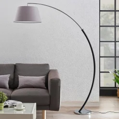 Lucande vloerlamp Evelyna, grijs/zwart, metaal, 192cm