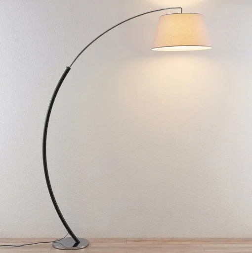 Lucande vloerlamp Evelyna, grijs/zwart, metaal, 192cm