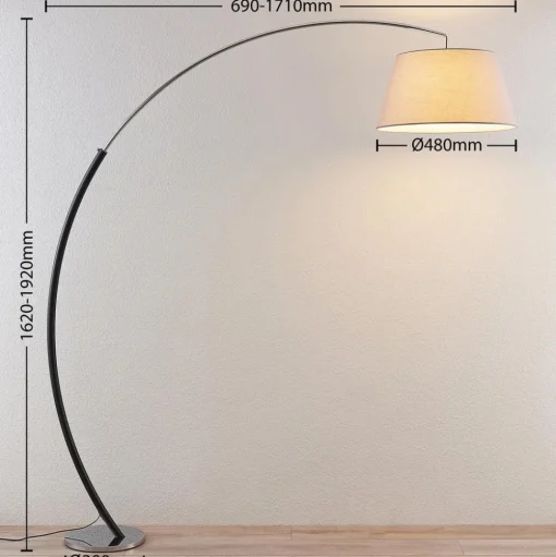 Lucande vloerlamp Evelyna, grijs/zwart, metaal, 192cm