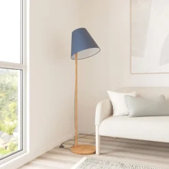 Lucande vloerlamp Jinda, blauw, hout, stof, 160 cm, E27