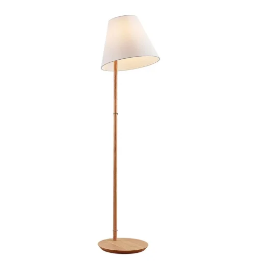 Lucande vloerlamp Jinda, wit, hout, stof, 160 cm, E27