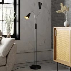 Lucande vloerlamp Medira, zwart, 2-lamps, verstelbaar, GU10