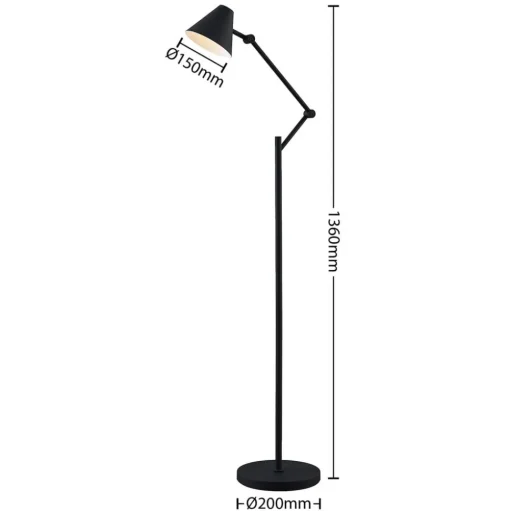 Lucande vloerlamp Phina, zwart/wit, verstelbaar, E27