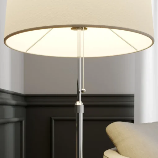 Lucande vloerlamp Pordis, 155cm, chroom, wit, metaal, textiel