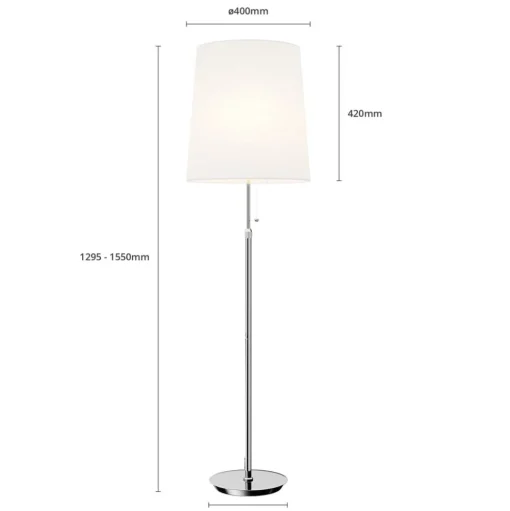 Lucande vloerlamp Pordis, 155cm, chroom, wit, metaal, textiel