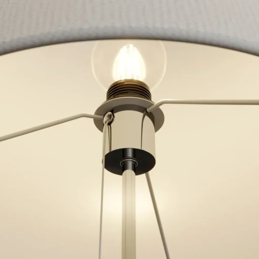 Lucande vloerlamp Pordis, 155cm, chroom, wit, metaal, textiel