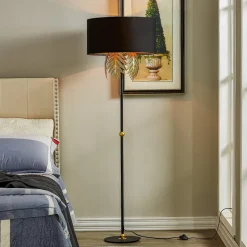 Lucande Vloerlamp van stof met bladdecoratie