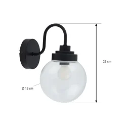 Lucande wandlamp Badolo, zwart, glas, 25 cm hoog, IP44