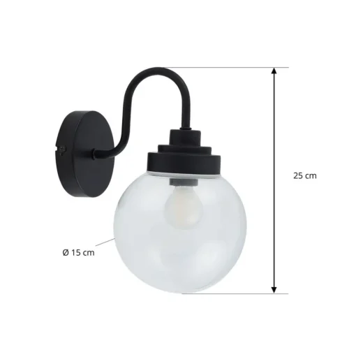 Lucande wandlamp Badolo, zwart, glas, 25 cm hoog, IP44