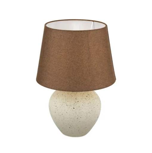 Masai tafellamp, crème/bruin, hoogte 46,5 cm, keramiek/linnen