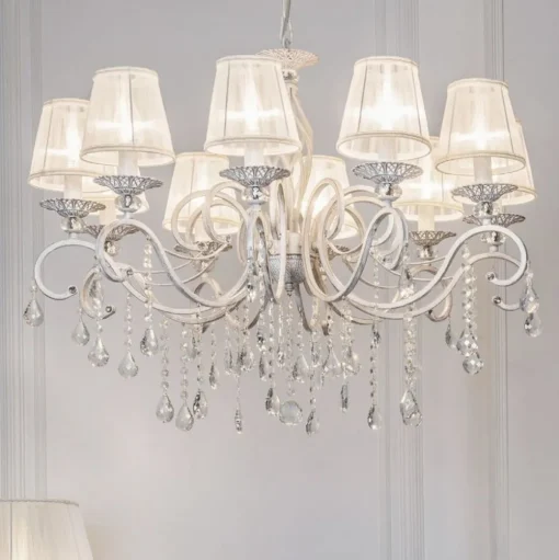 Maytoni Grace kroonluchter, wit, 10-lamps, organza
