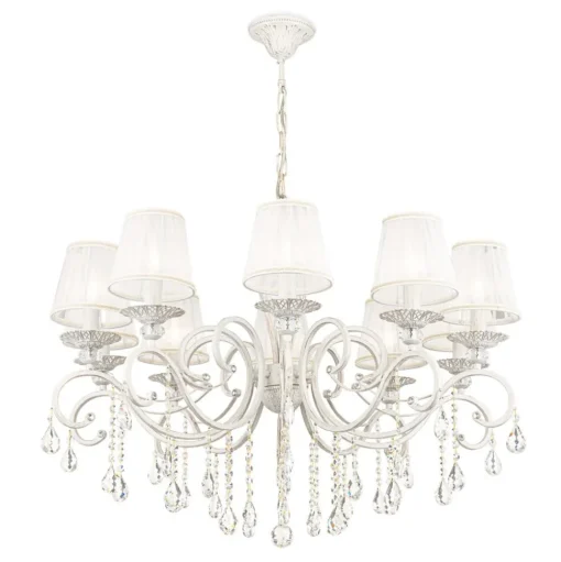 Maytoni Grace kroonluchter, wit, 10-lamps, organza