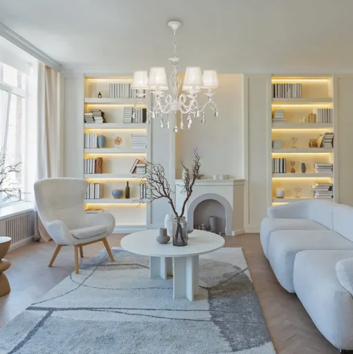 Maytoni Grace kroonluchter, wit, 6-lamps, organza, E14