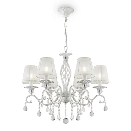 Maytoni Grace kroonluchter, wit, 6-lamps, organza, E14