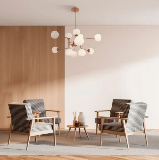 Maytoni kroonluchter Erich, messing rosé glas/metaal 12-lamps.