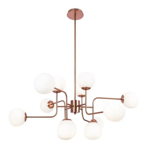 Maytoni kroonluchter Erich, messing rosé glas/metaal 12-lamps.