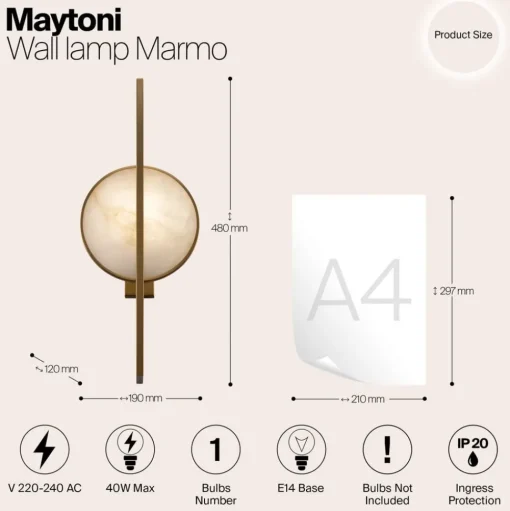 Maytoni Marmo wandlamp in goud met marmer
