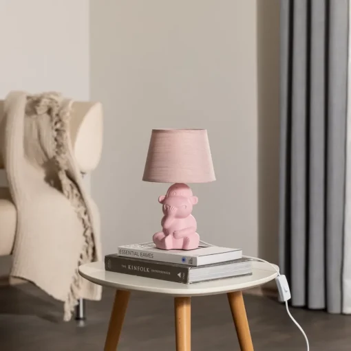 Monkey tafellamp, roze, keramiek, 28 cm hoog, E14