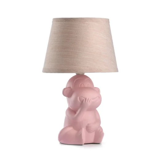 Monkey tafellamp, roze, keramiek, 28 cm hoog, E14