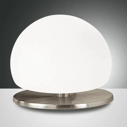 Morgana tafellamp, nikkel / wit, touchdimmer, 3.000 K
