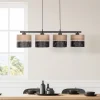 Nicol hanglamp, zwart/hout-effect, 94x20 cm 4-lamps 4 x E27
