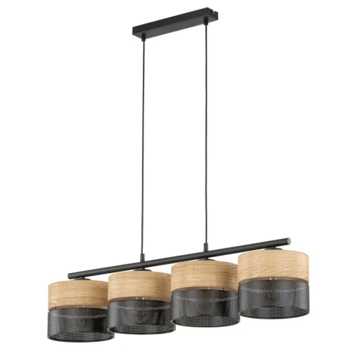 Nicol hanglamp, zwart/hout-effect, 94x20 cm 4-lamps 4 x E27