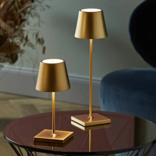 Nuindie LED oplaadbare tafellamp, USB-C, goud, IP54, dimbaar