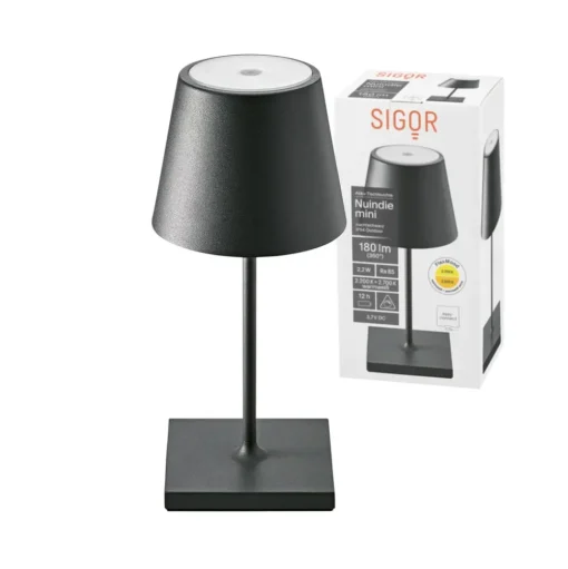 Nuindie mini LED oplaadbare tafellamp, USB-C, zwart, IP54, dimbaar.